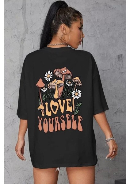 Baskılı Oversize T-Shirt - Siyah