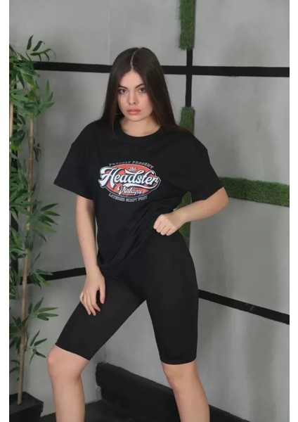 Baskılı Oversize T-Shirt - Siyah