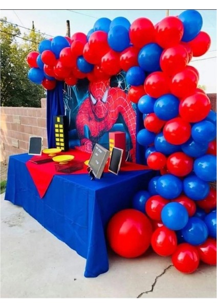 60 Adet Balon ve Balon Zinciri Kırmızı Mavi Lacivert Balon Örümcek Adam Balon Konsept