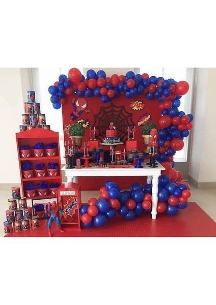 60 Adet Balon ve Balon Zinciri Kırmızı Mavi Lacivert Balon Örümcek Adam Balon Konsept