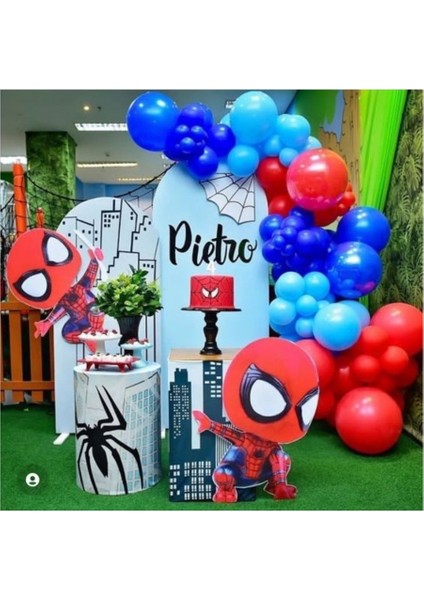 60 Adet Balon ve Balon Zinciri Kırmızı Mavi Lacivert Balon Örümcek Adam Balon Konsept