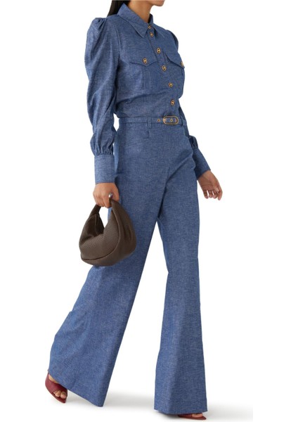 Kadın Şık Chambray Kloş Pantolon