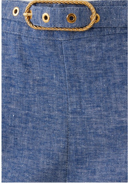 Kadın Şık Chambray Kloş Pantolon