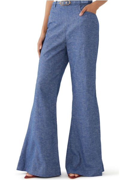 Kadın Şık Chambray Kloş Pantolon