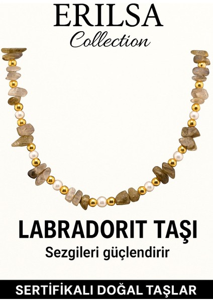 Sertifikalı Kırık Taşlı Model Inci - Labradorit Taşı Kolye