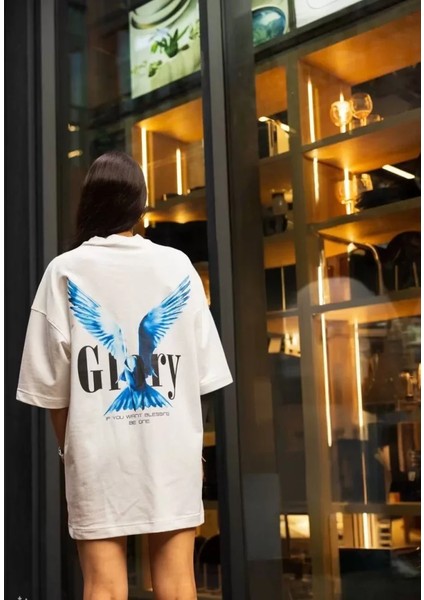 Bisiklet Yaka Baskılı Oversize T-Shirt - Beyaz fiyatları