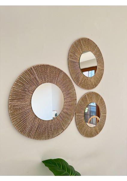 Üçlü Yuvarlak Ebruli Bohem Ayna Seti & Dekoratif Ayna modelleri