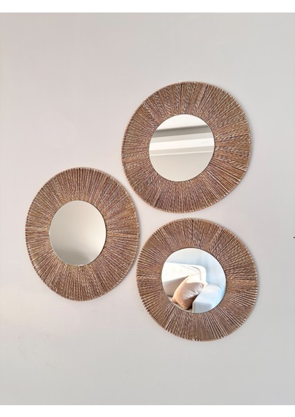Üçlü Yuvarlak Ebruli Bohem Ayna Seti & Dekoratif Ayna fırsatları