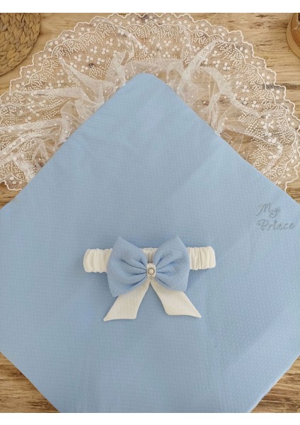 Bal Peteği My Prince Taç Nakışlı Inci Fiyonklu Dantel Duvaklı Delüks Kundak Bebek Battaniyesi Mavi indirimleri