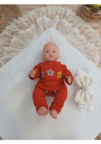 Yenidoğan Teri Cotton Taç Nakışlı Prizma Taş Kundak Bebek Battaniyesi Krem fırsatları