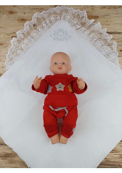 Yenidoğan Pırıltı Taç Nakışlı Inci Delüks Kundak Bebek Battaniyesi Ekru