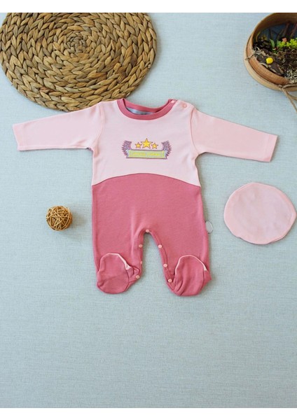 3-6 9-12 12-18 Ay Özel Kuvvetler Nakışlı Bere Şapkalı Kız Erkek Bebek Tulumu Gül Kurusu