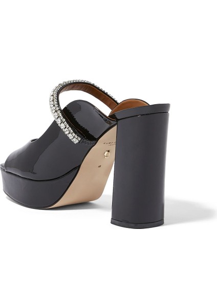 Yüksek Topuklu Siyah Deri Peep-Toe Sandalet