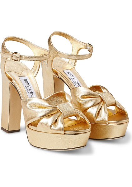 Gold Renkli Yüksek Topuklu Platform Sandalet