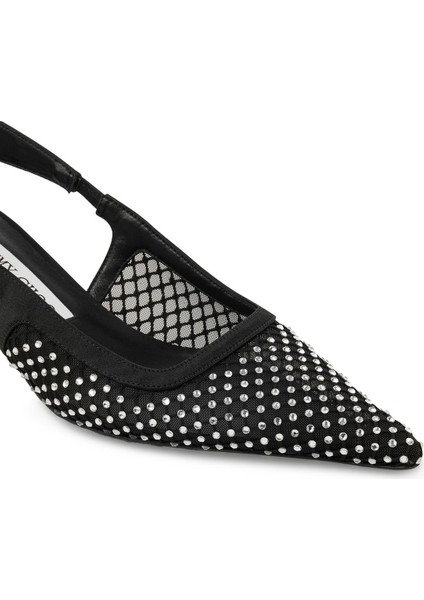 Kristal Süslemeli Fileli Şık Topuklu Ayakkabı - Siyah modelleri