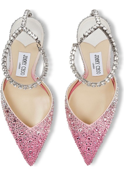 Kristalli Candy Pembe Saten 100 mm Topuklu Ayakkabılar indirimleri
