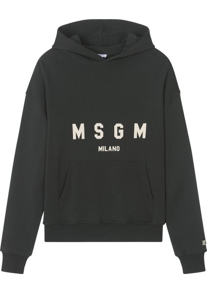 Çocuklar Için Logo Baskılı Pamuklu Kapüşonlu Sweatshirt - Koyu Gri