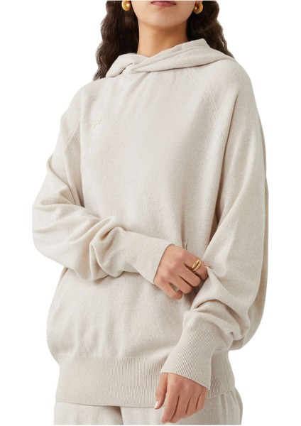 Geri Dönüştürülmüş Kaşmir Kapüşonlu Sweatshirt - Bej indirimleri