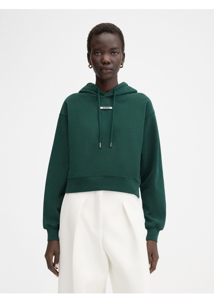 Koni Logo Detaylı Crop Fit Kapüşonlu Hoodie %100 Pamuk, Şık Tasarım