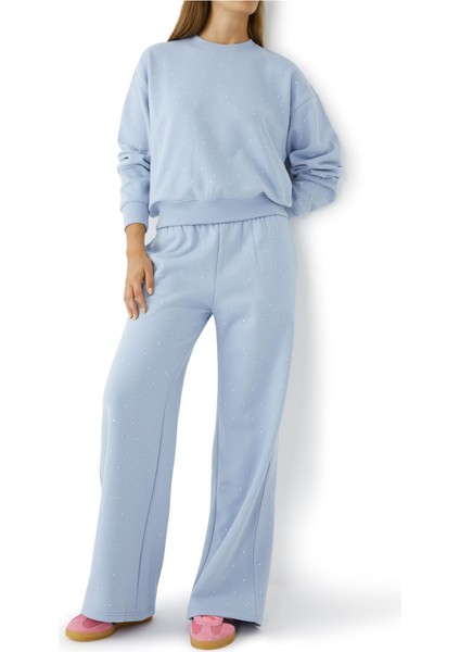 Kristal Yaka Sweatshirt - Açık Mavi fiyatları