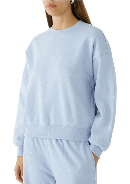 Kristal Yaka Sweatshirt - Açık Mavi indirimleri