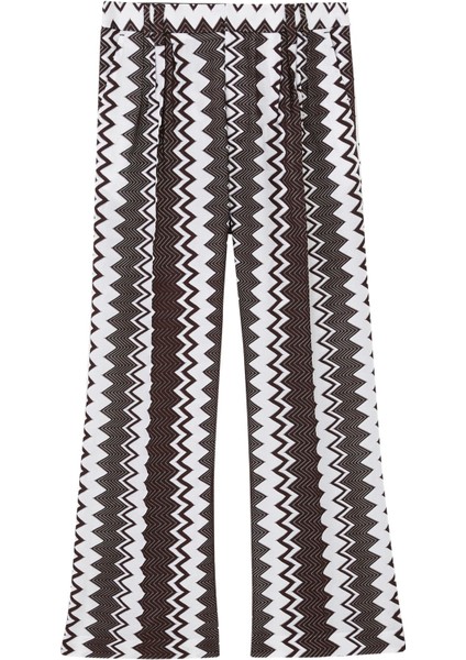 Zigzag Desenli Geniş Paça Pantolon - Koyu Kahverengi