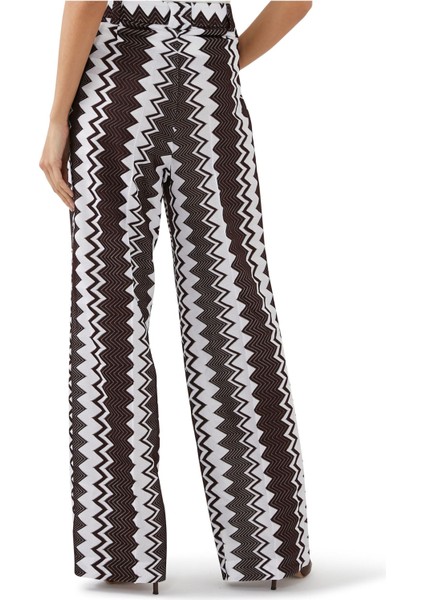 Zigzag Desenli Geniş Paça Pantolon - Koyu Kahverengi