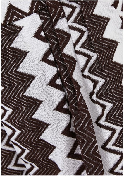 Zigzag Desenli Geniş Paça Pantolon - Koyu Kahverengi