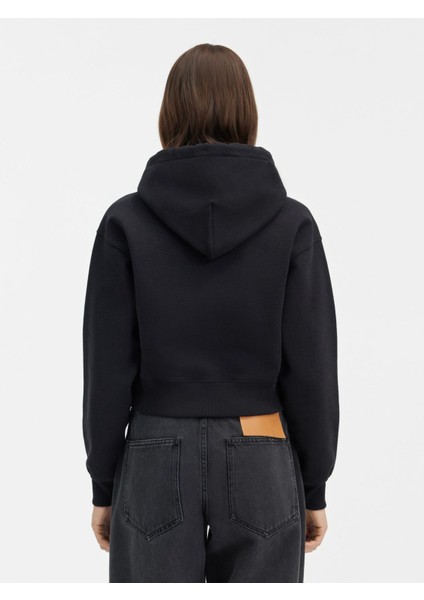 Klasik Cropped Grosgrain Logo Kapüşonlu Hoodie Pamuk Fleece, Şık Tasarım fiyatları