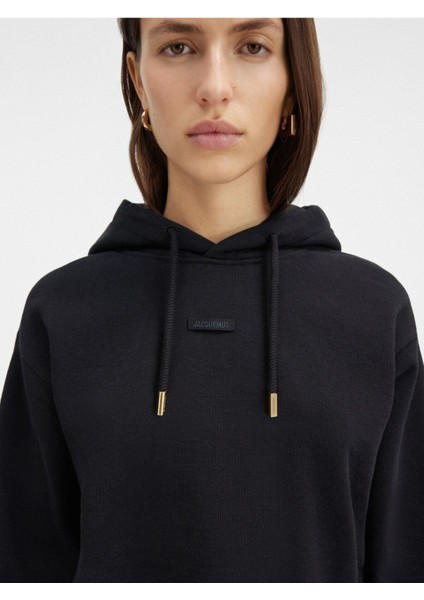 Klasik Cropped Grosgrain Logo Kapüşonlu Hoodie Pamuk Fleece, Şık Tasarım modelleri