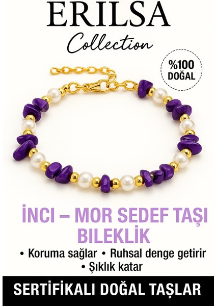Sertifikalı Inci ve Mor Sedef Taşı Bileklik – Koruma ve Ruhsal Denge