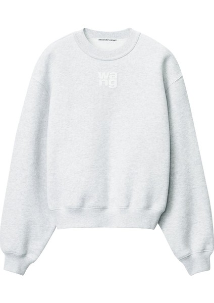 Kadın Oversize Pamuklu Sweatshirt - Açık/gri