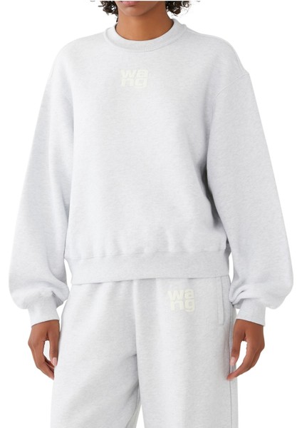Kadın Oversize Pamuklu Sweatshirt - Açık/gri indirimleri