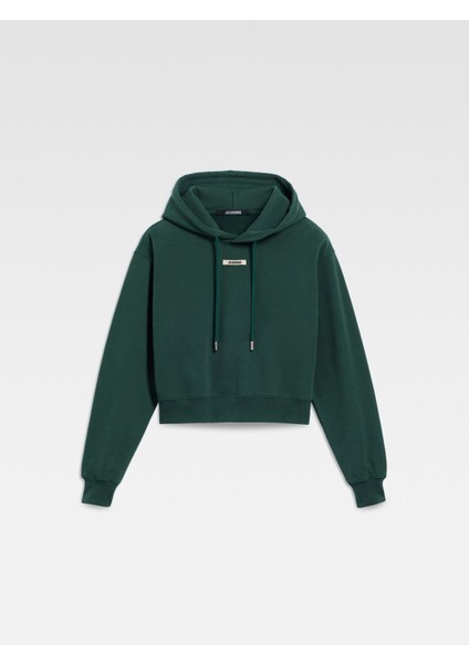 Klasik Cropped Grosgrain Logo Kapüşonlu Hoodie Pamuk Fleece, Şık Tasarım fırsatları