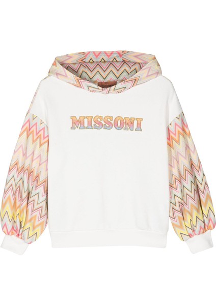 Çocuklar Için Zigzag Desenli Kapüşonlu Sweatshirt