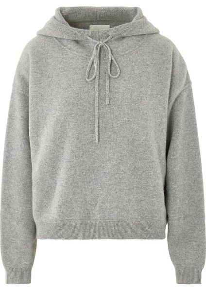 Lüks Kaşmir Örgü Kapüşonlu Sweatshirt - Gri