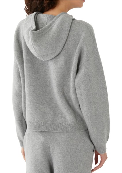 Lüks Kaşmir Örgü Kapüşonlu Sweatshirt - Gri modelleri