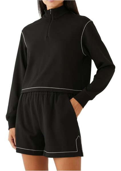 Kısa Fermuarlı Crop Sweatshirt