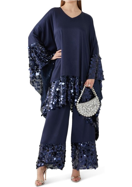 Parlak Payet Detaylı Geniş Paça Pantolon fiyatları