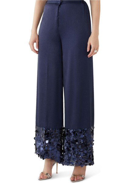 Parlak Payet Detaylı Geniş Paça Pantolon indirimleri