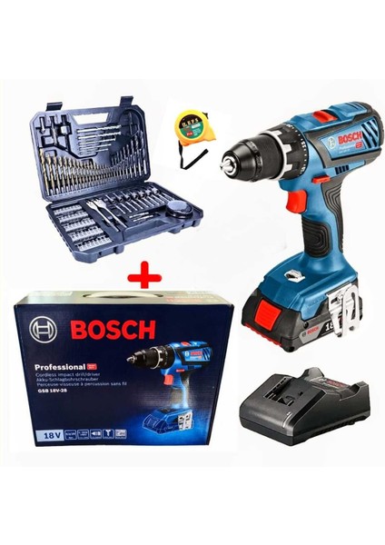 Gsb 18 V 28 Tek Batarya Darbeli Vidalama (Karton Kutulu) ve Bosch 103 Parça Aksesuar Seti