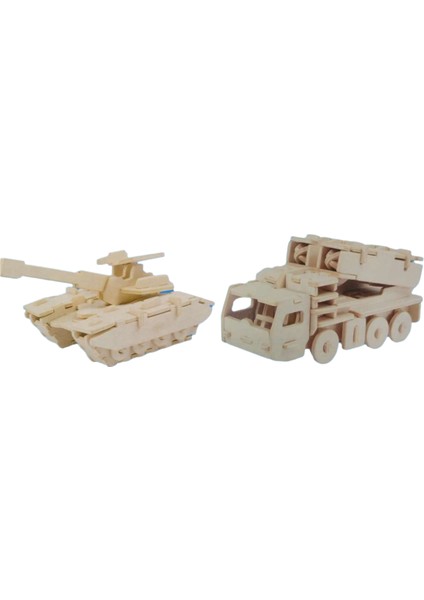 Ahşap Boyanabilir 2'li Tank ve Roketatar Modelli 3-D Puzzle Maket Seti