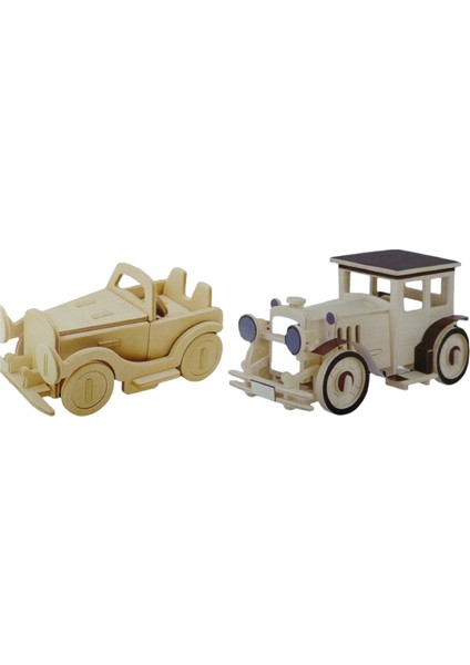 Ahşap Boyanabilir 2'li Klasik Araba - Kamyonet Modelli 3-D Puzzle Maket Seti