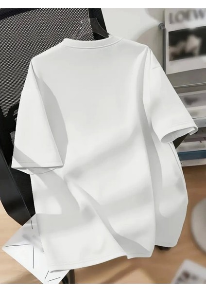 Baskılı Oversize Bisiklet Yaka T-Shirt - Beyaz fiyatları