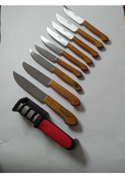 Mutfak Bıçak Seti - Ahşap Saplı Osmaniye Bıçağı Meyve Sebze Bıçağı Bıçak Bileme Aleti 10 Lu Set modelleri