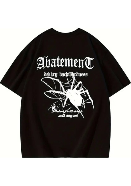 Baskılı Oversize Bisiklet Yaka T-Shirt - Siyah modelleri