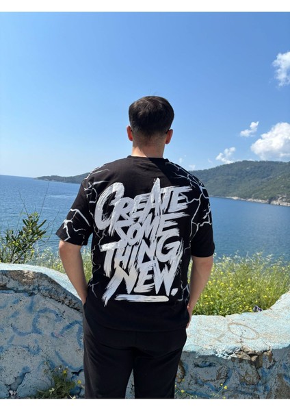 Erkek Bisiklet Yaka Oversize Baskılı T-Shirt