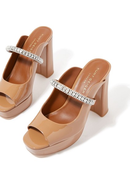 Camel Renkli Taşlı Platform Topuklu Terlik
