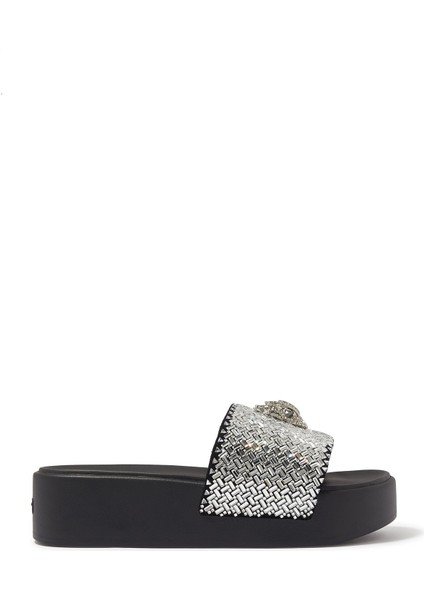 Kristal Detaylı Platform Terlik - Siyah