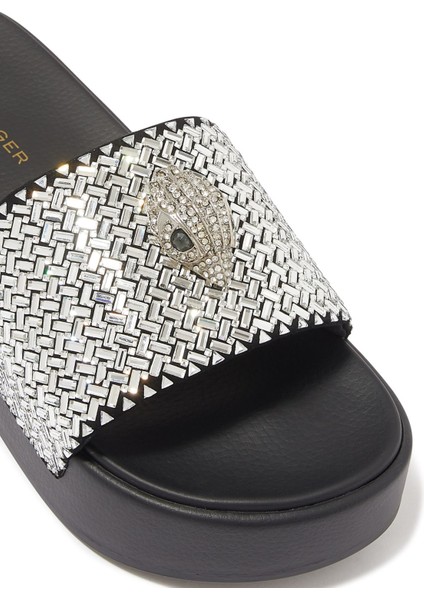 Kristal Detaylı Platform Terlik - Siyah
